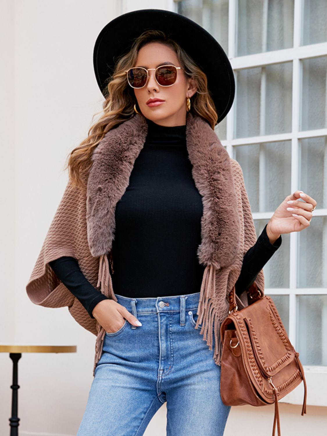NicholesGifts Women Open Front Fringe Hem Poncho NicholesGifts