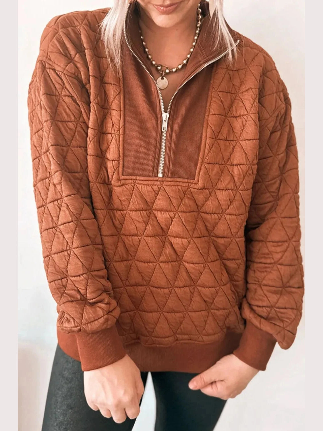 Quilted Half-Zip Long Sleeve Sweatshirt NicholesGifts