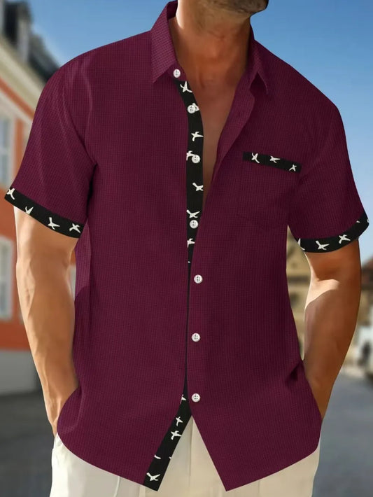 Men's Full Size Contrast Trim Waffle Knit Short Sleeve Shirt Plus Size NicholesGifts