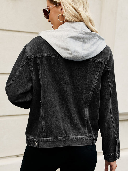 Drawstring Hooded Button Up Denim Jacket nicholesgifts