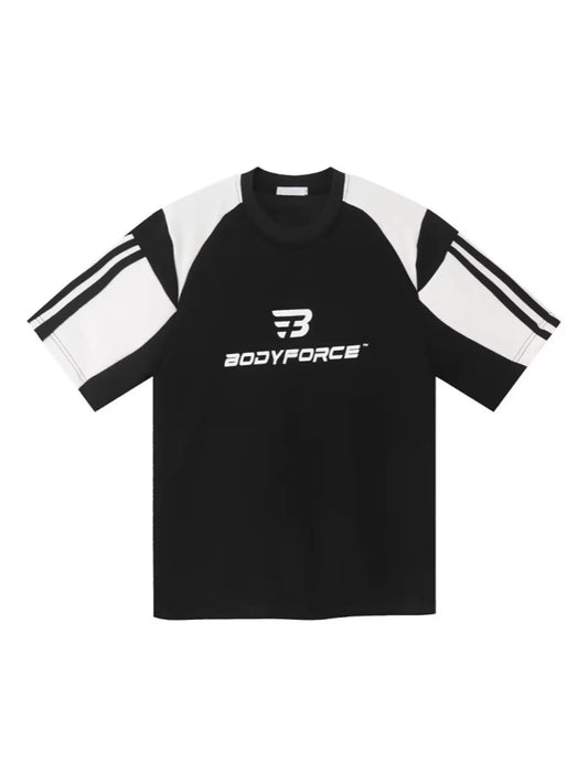 Men's Full Size Contrast Panels Round Neck T-Shirt Plus Size Trendsi