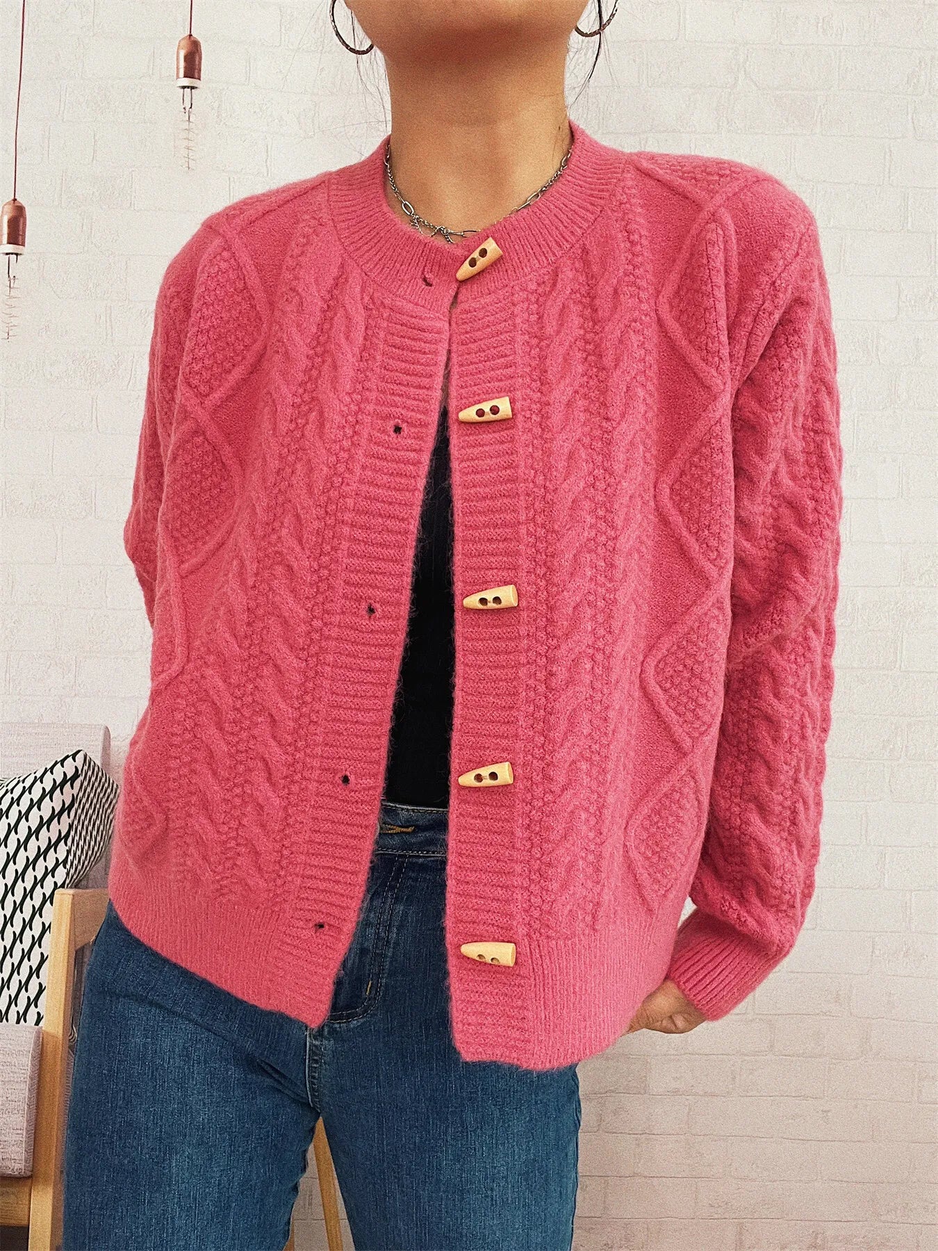 Cable Knit Button-Up Cardigan