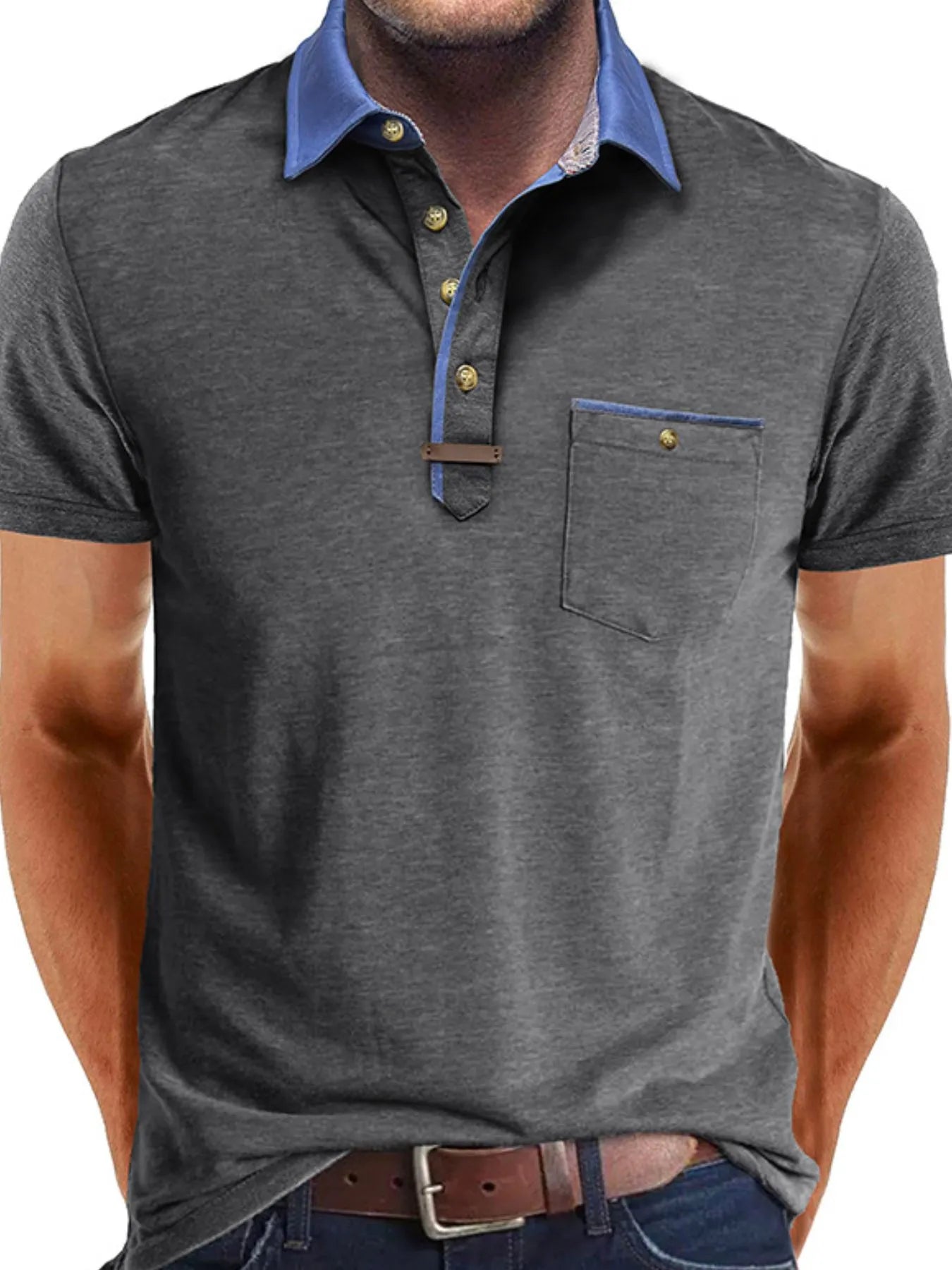 Men's Full Size Contrast Collar Pocket Polo Shirt Plus Size