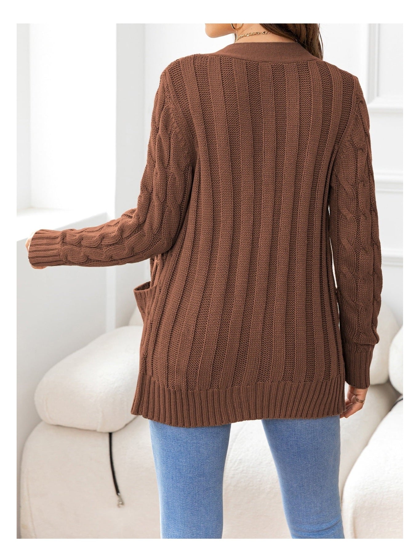 Women Button Down Cable-Knit Cardigan