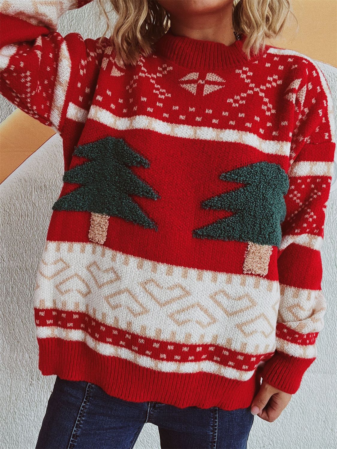 NicholesGifts Women Christmas Tree Mock Neck Long Sleeve Sweater NicholesGifts