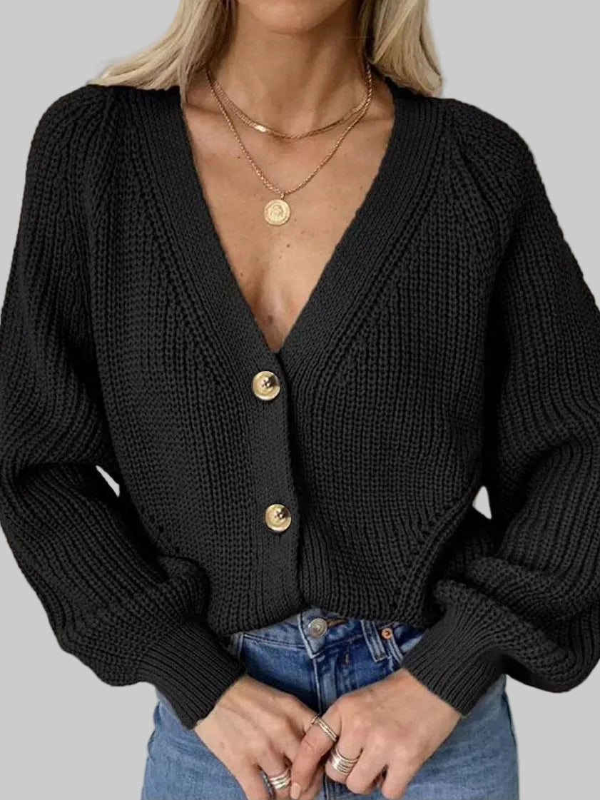 Women Button Up V-Neck Long Sleeve Cardigan nicholesgifts
