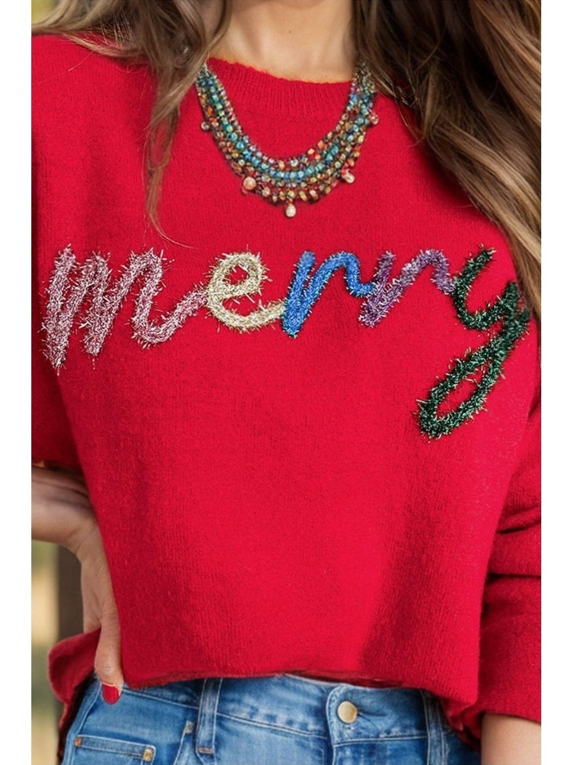 MERRY Round Neck Long Sleeve Sweater NicholesGifts