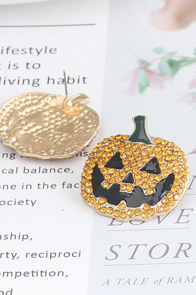 Women Demon Pumpkin Rhinestone Alloy Earrings NicholesGifts