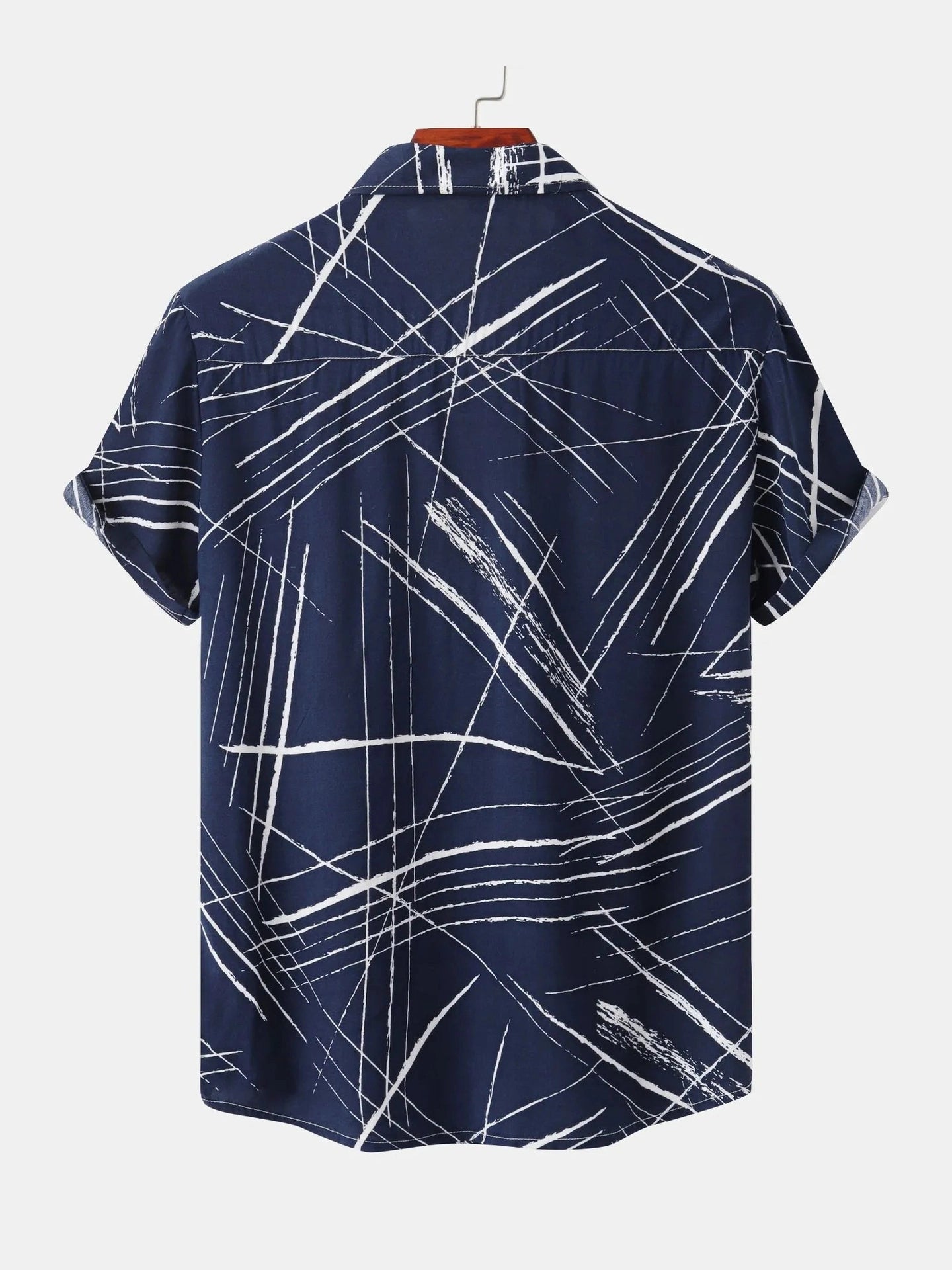 Men's Plus Size Abstract Lines Print Short Sleeve Button-Up Shirt Trendsi