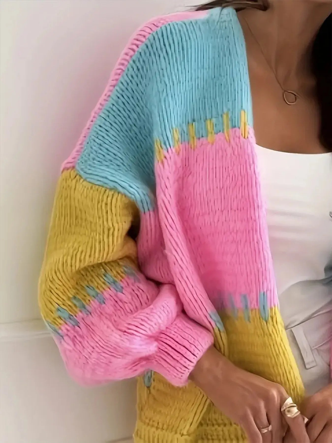 Color Block Drop Shoulder Cardigan