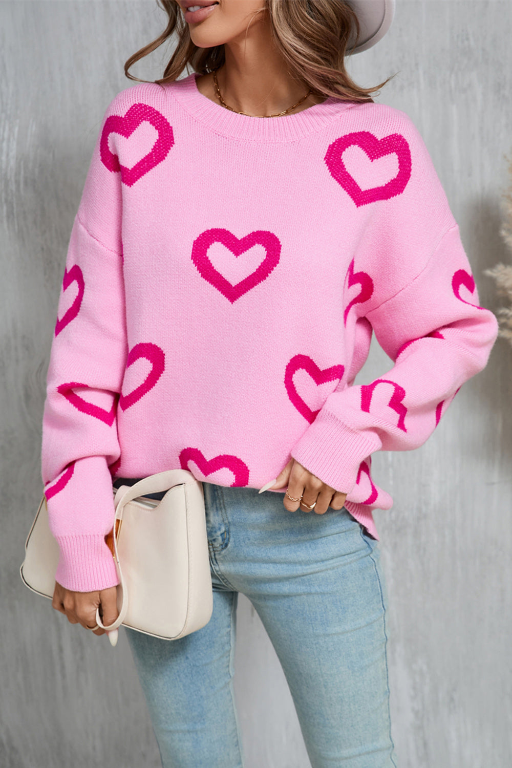 NicholesGifts Women Angel Wings Heart Round Neck Dropped Shoulder Long Sleeve Sweater NicholesGifts