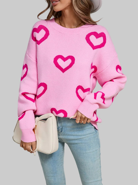 Women Angel Wings Heart Round Neck Dropped Shoulder Long Sleeve Sweater nicholesgifts