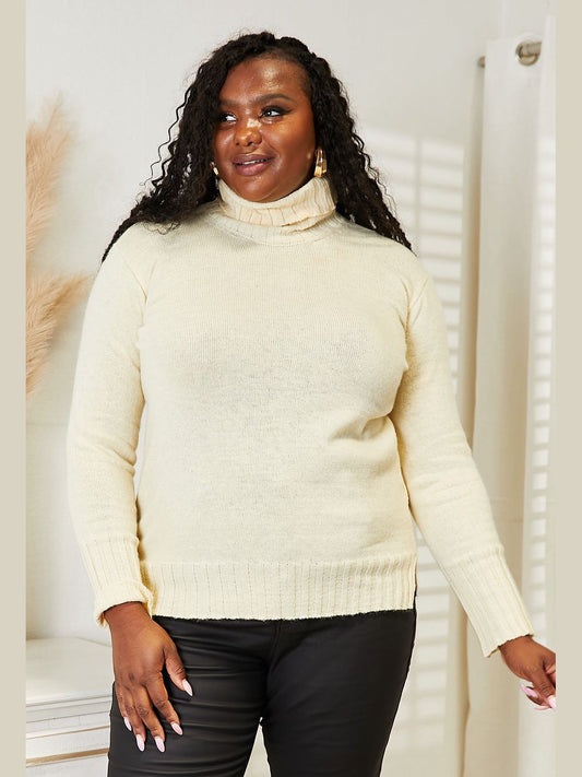 Heimish Full Size Long Sleeve Turtleneck Sweater with Side Slit Trendsi