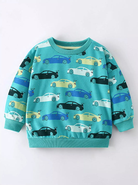 Children's Car Print Crew Neck Sweatshirt Trendsi