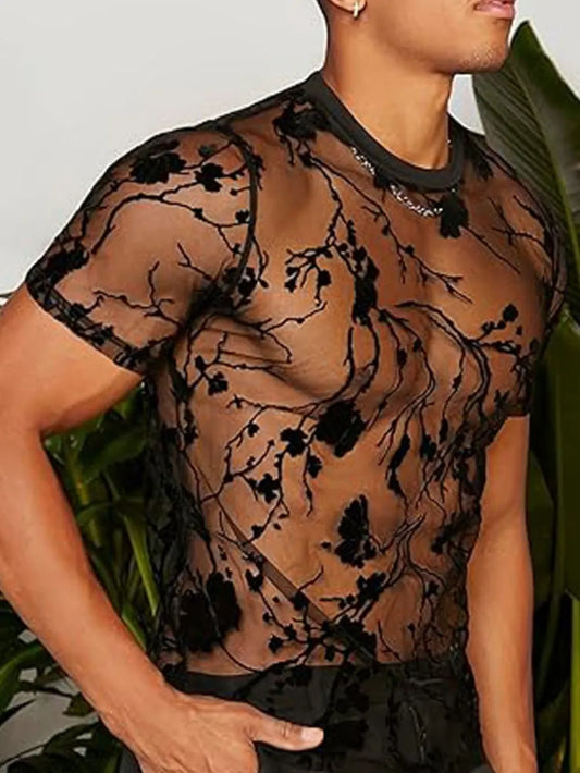 Men's Full Size Round Neck Short Sleeve Sheer Top Plus Size NicholesGifts