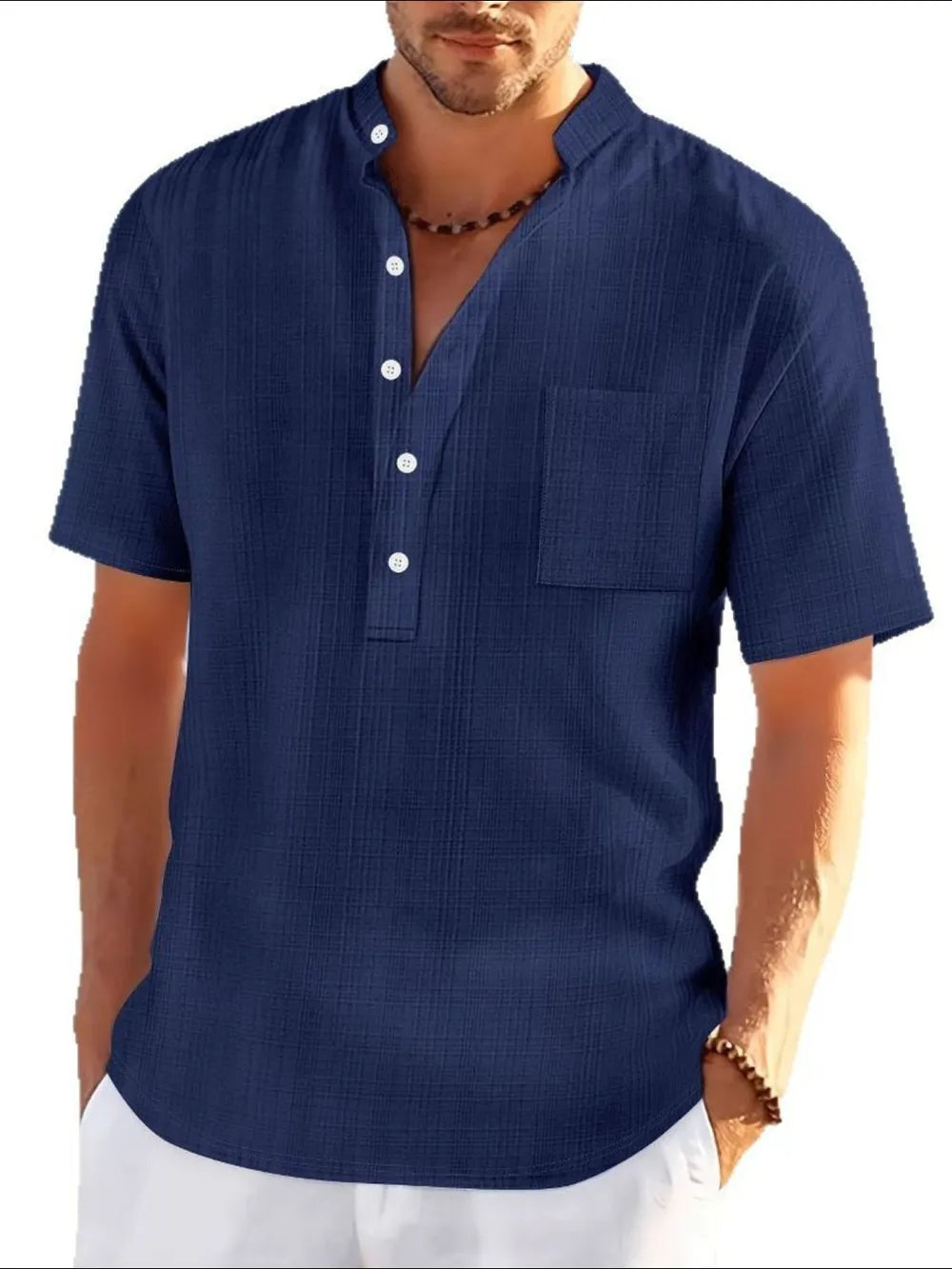 Men's Full Size Half Button Short Sleeve Polo Plus Size