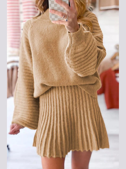 Ribbed Knit Long Sleeve Top and Skirt Sweater Set nicholesgifts