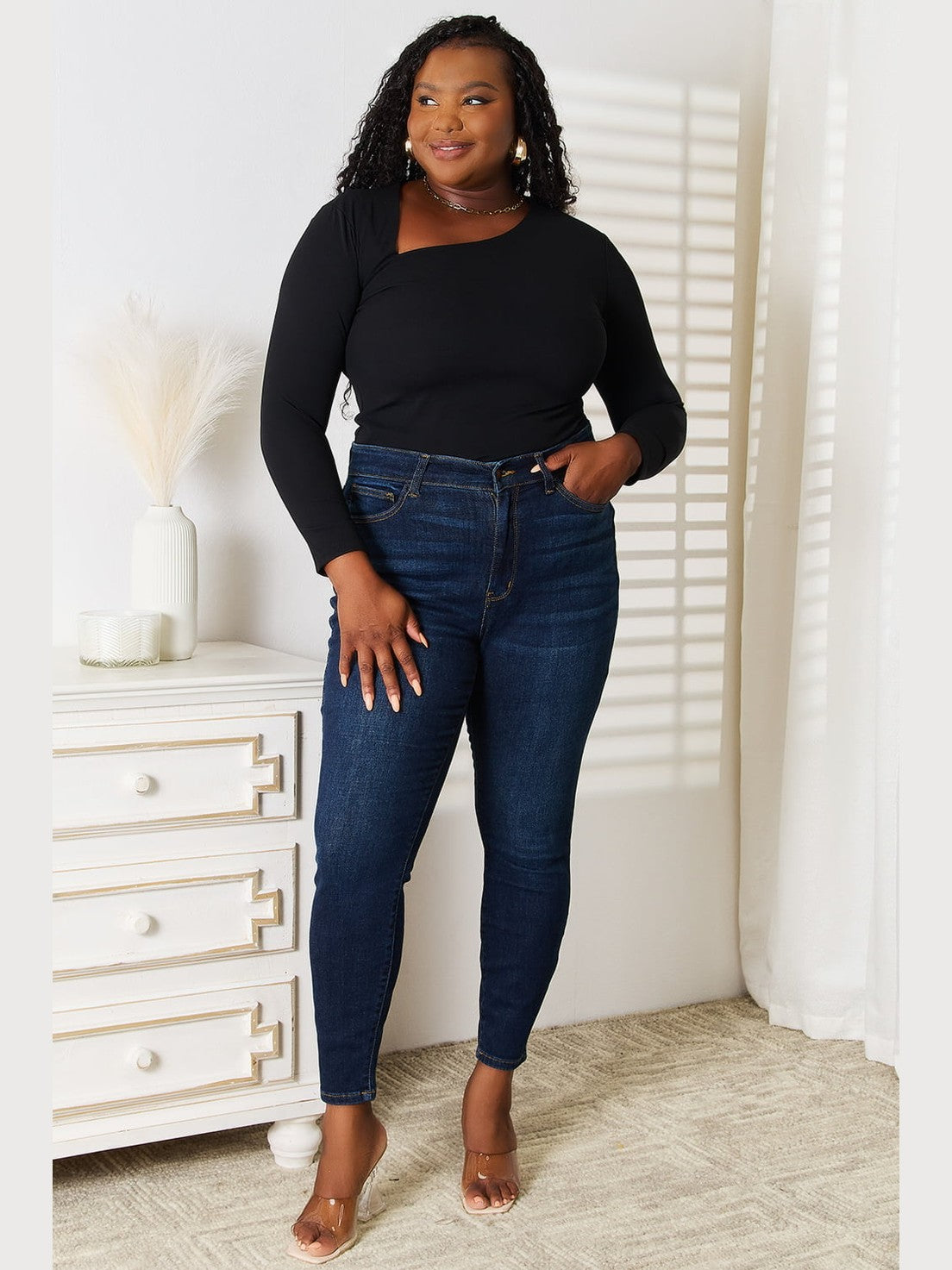 Basic Bae Asymmetrical Neck Long Sleeve Top nicholesgifts