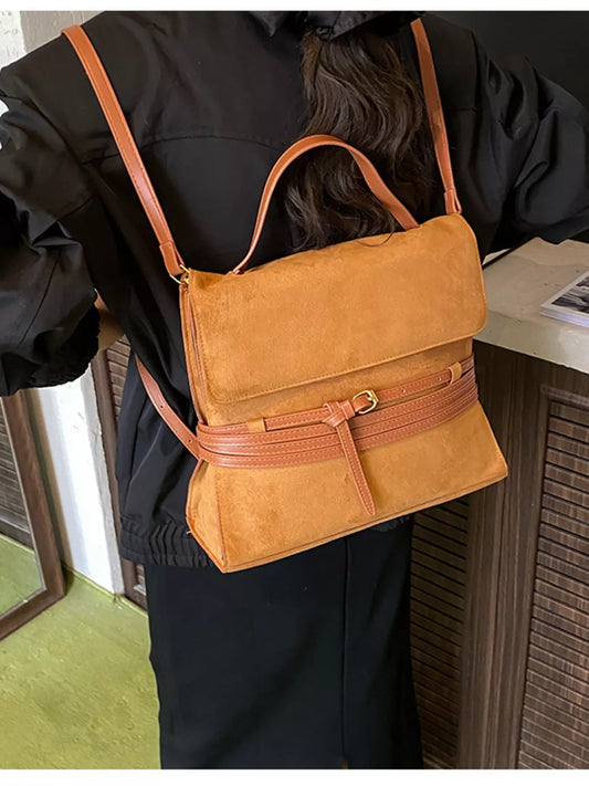 Suede Leather Belt Decor Backpack Bag nicholesgifts