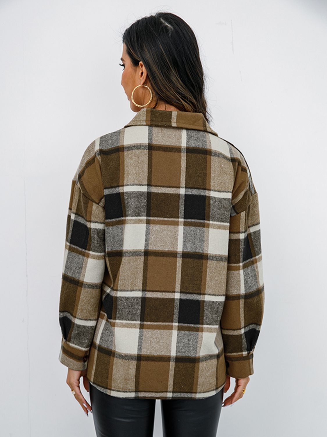 Shiny Plaid Button Up Collared Neck Jacket NicholesGifts