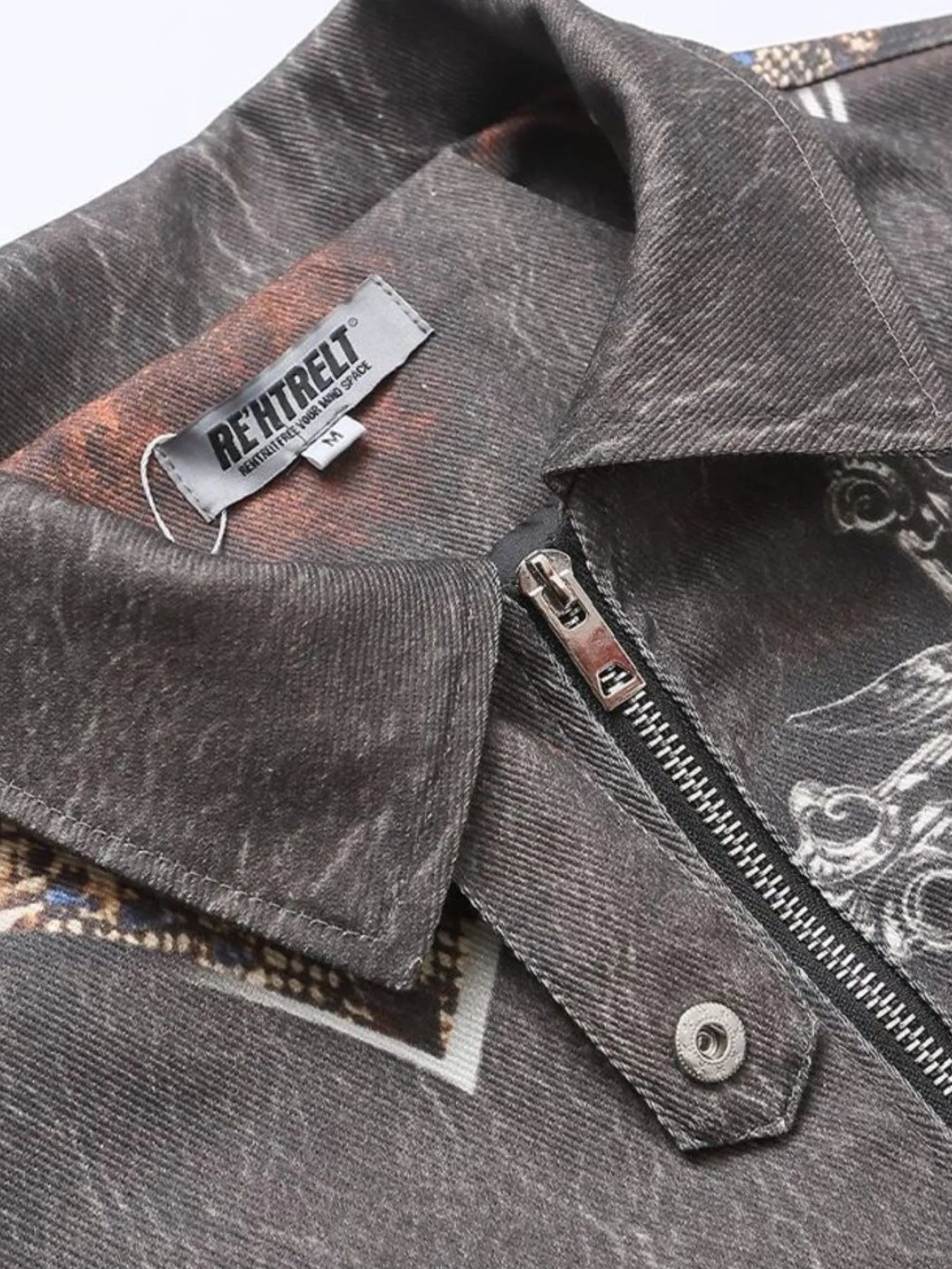 Men's Gothic Cross Print Distressed Denim Jacket NicholesGifts