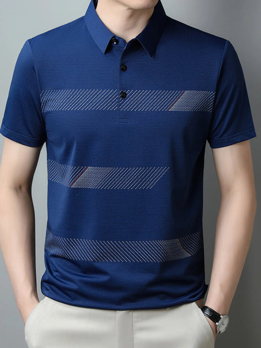 Men's Plus Size Striped Short Sleeve Casual Polo Shirt NicholesGifts
