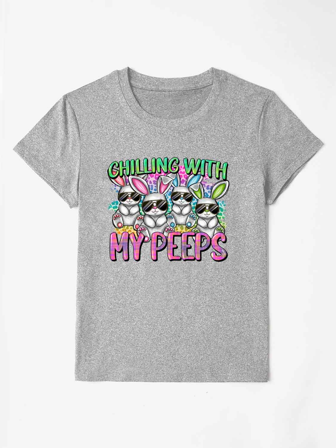 Women Chilling With My Peeps Round Neck Short Sleeve T-Shirt NicholesGifts