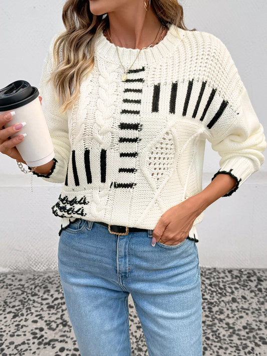 Cable Knit Round Neck Sweater Trendsi