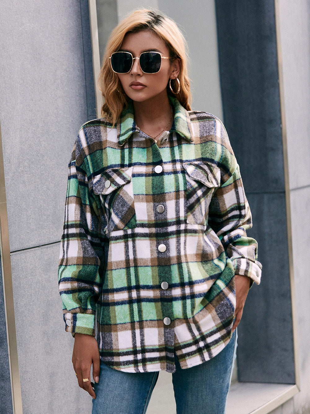 Ivy Lane Meet You Outside Plaid Button Down Curved Hem Shacket NicholesGifts