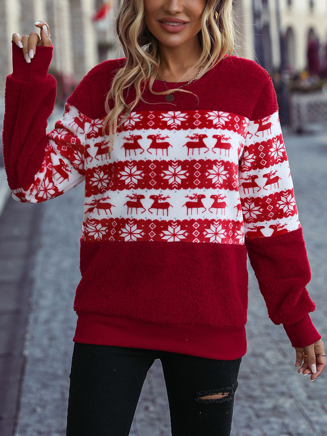 NicholesGifts Women Christmas Element Round Neck Long Sleeve Sweatshirt NicholesGifts