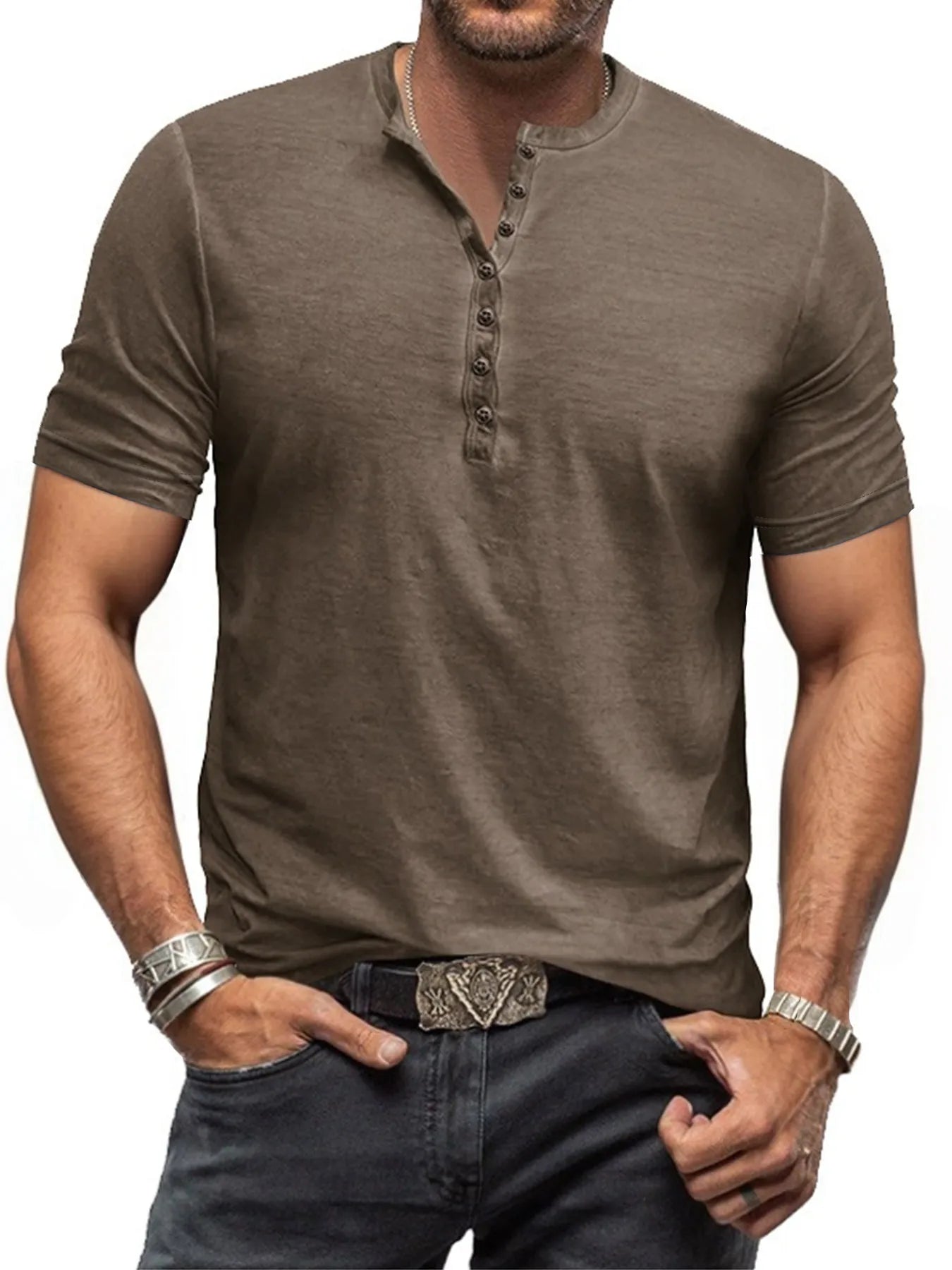 Men's Full Size Button Detail Short Sleeve Polo Plus Size NicholesGifts