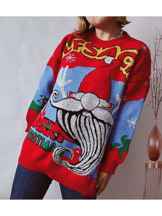 Women Printed Round Neck Long Sleeve Sweater