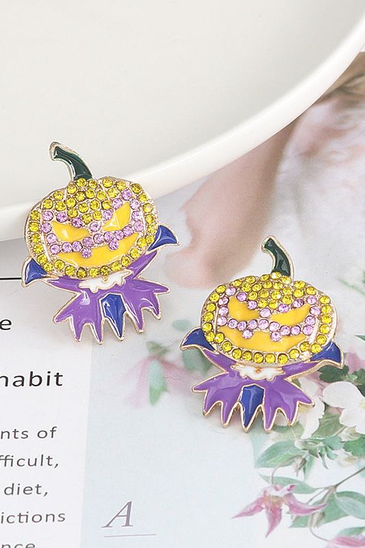 Women Demon Pumpkin Rhinestone Alloy Earrings NicholesGifts