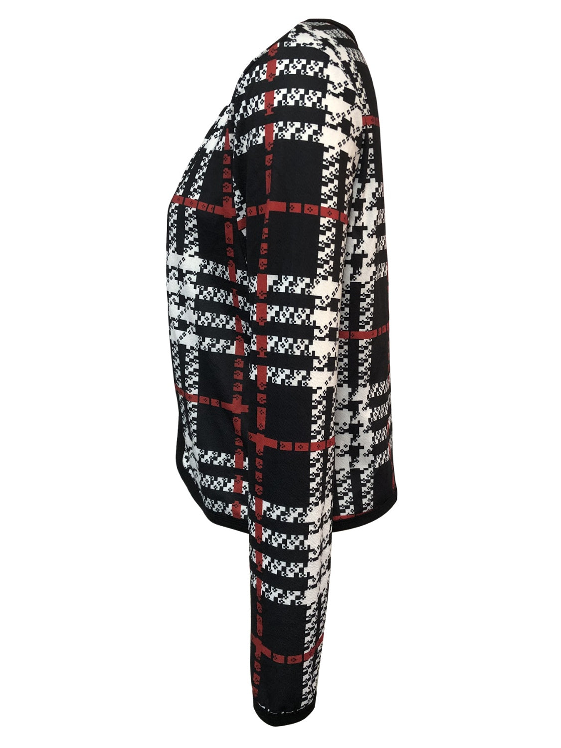 Women Plaid Open Front Long Sleeve Black Jacket