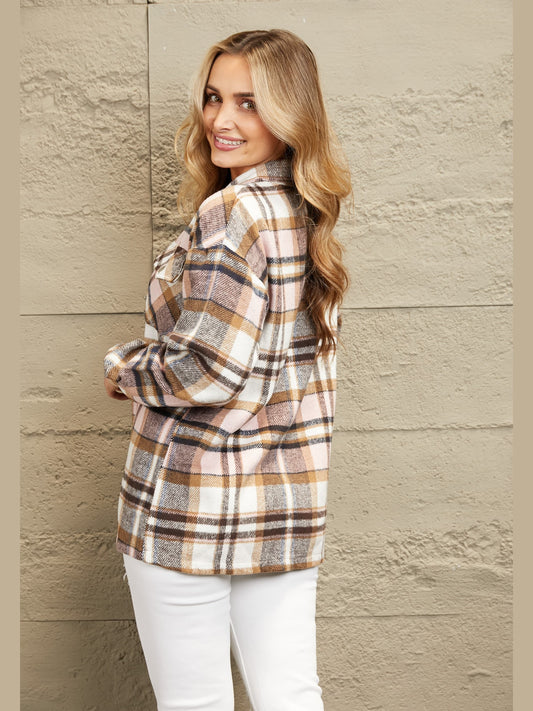 Plaid Button Front Shirt Jacket with Breast Pockets nicholesgifts