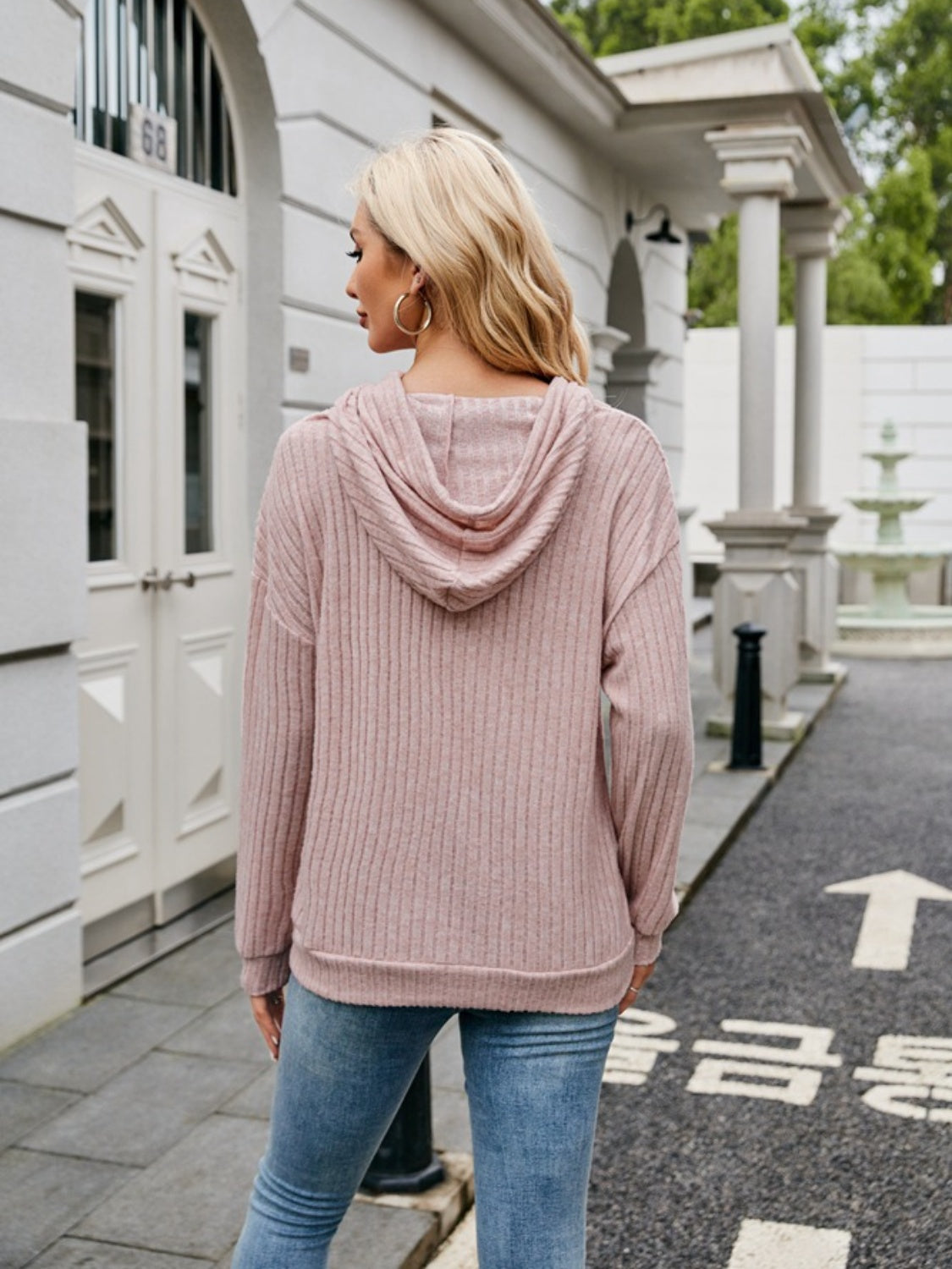 NicholesGifts Women Ribbed Drawstring Long Sleeve Hoodie NicholesGifts