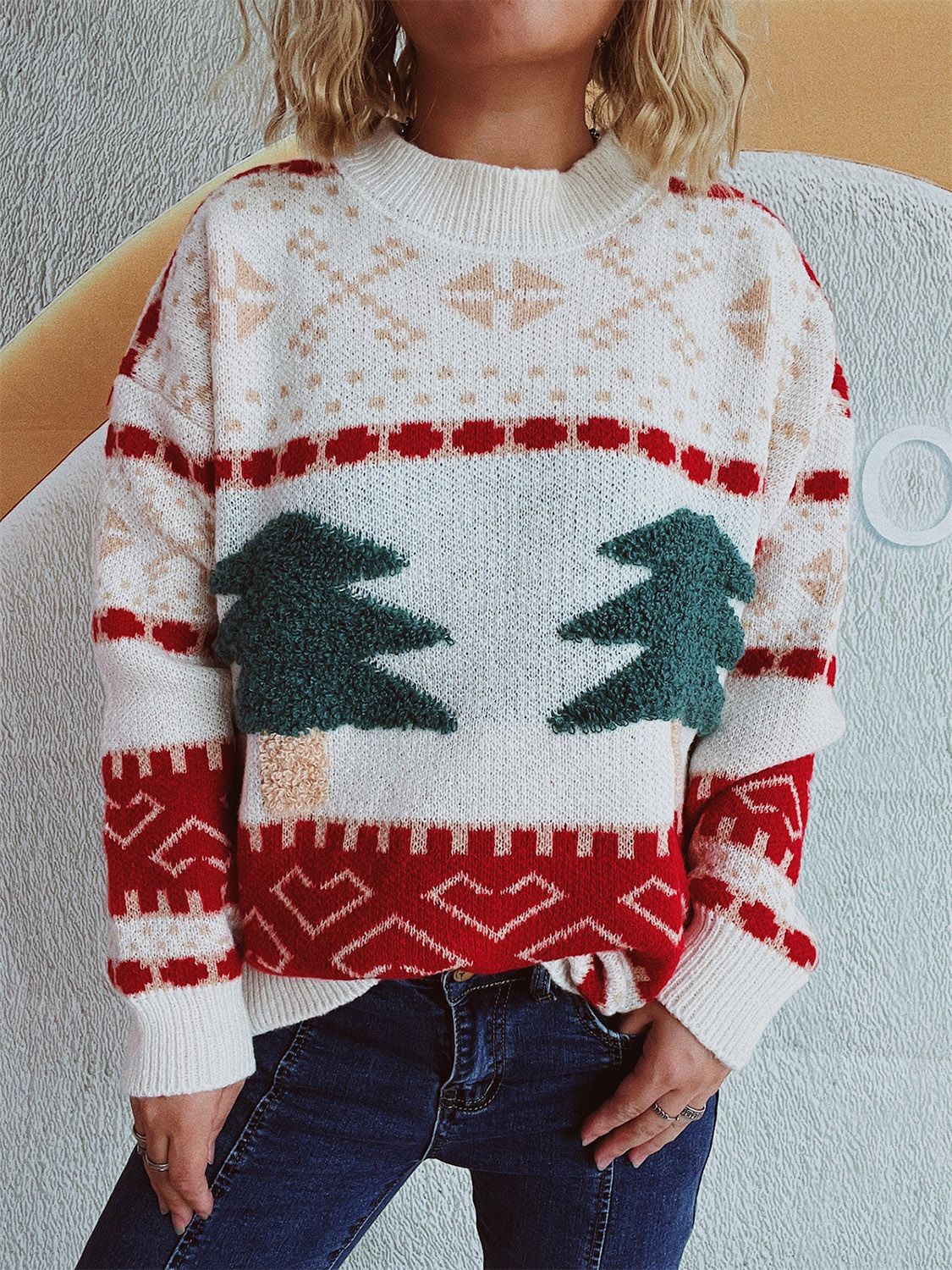 NicholesGifts Women Christmas Tree Mock Neck Long Sleeve Sweater NicholesGifts
