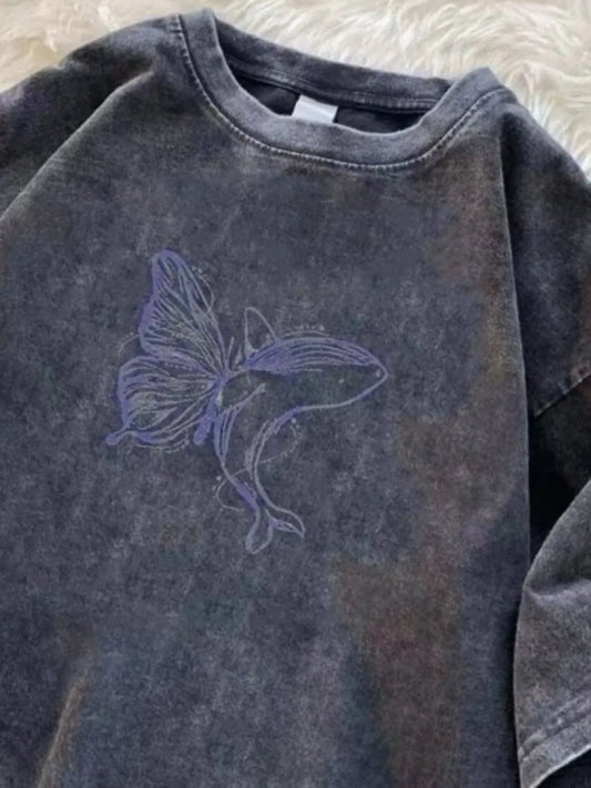 Men's Full Size Butterfly Round Neck T-Shirt Plus Size Trendsi