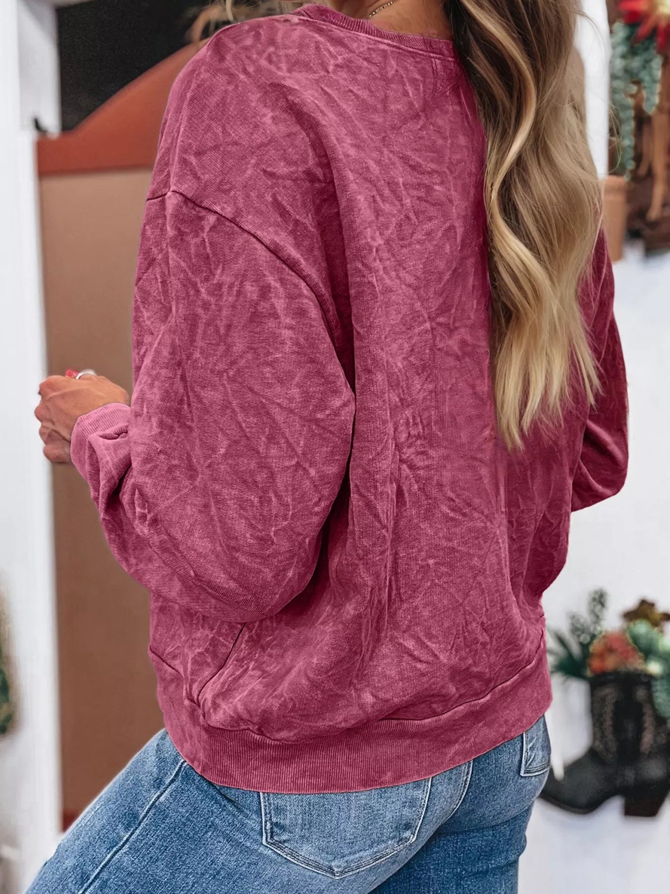 Saved By Grace Letter Embroidery Mineral Wash Loose Sweatshirt nicholesgifts