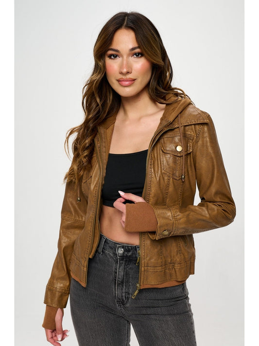 NicholesGifts Women Coalition LA Double Zip Hooded Long Sleeve Jacket