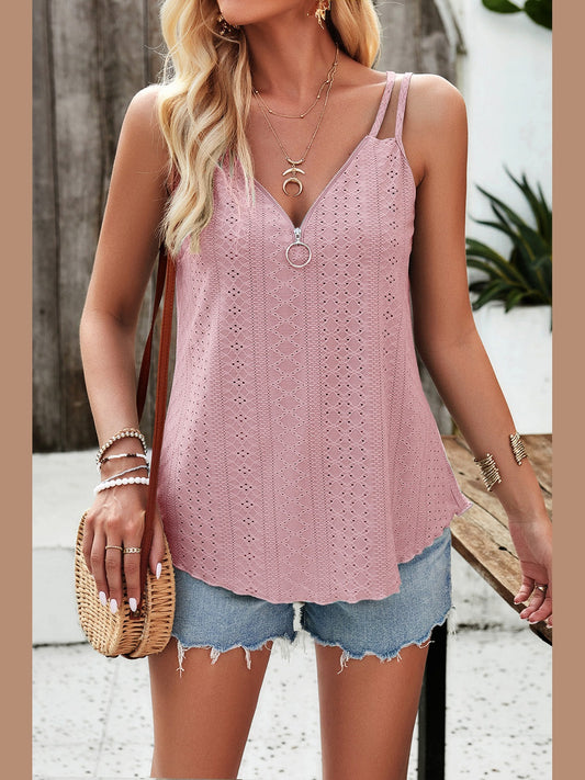 Eyelet V-Neck Double Strap Cami NicholesGifts