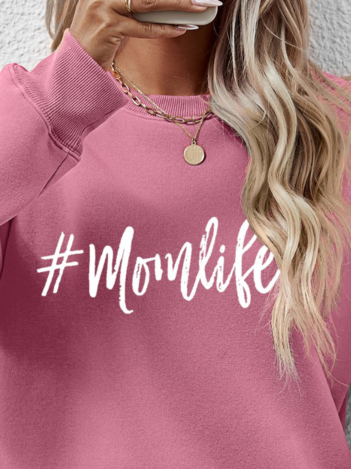 NicholesGifts Women Letter Graphic Mom Life Round Neck Sweatshirt NicholesGifts
