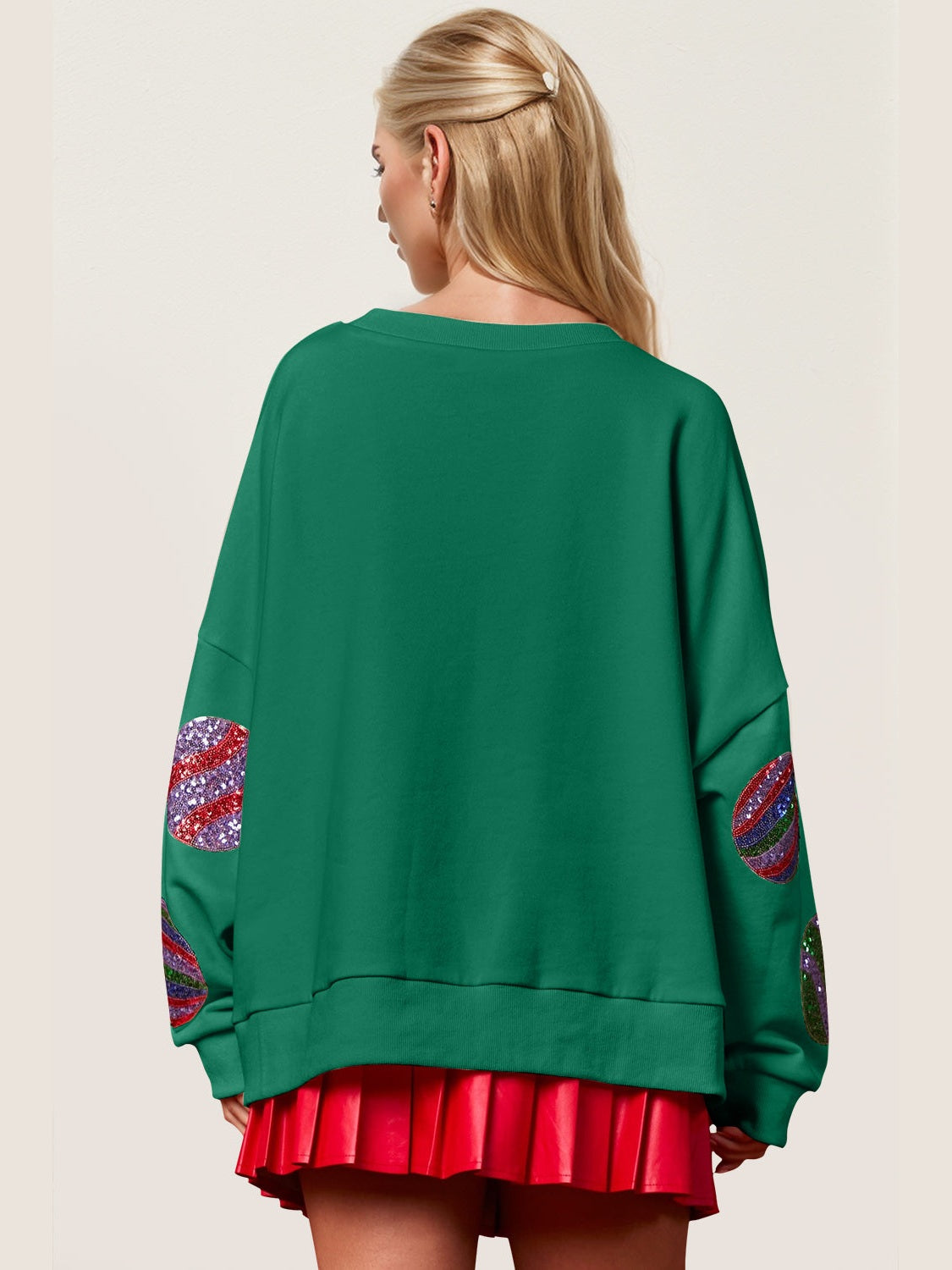 Double Take Christmas Element Sequin Round Neck Long Sleeve Sweatshirt NicholesGifts