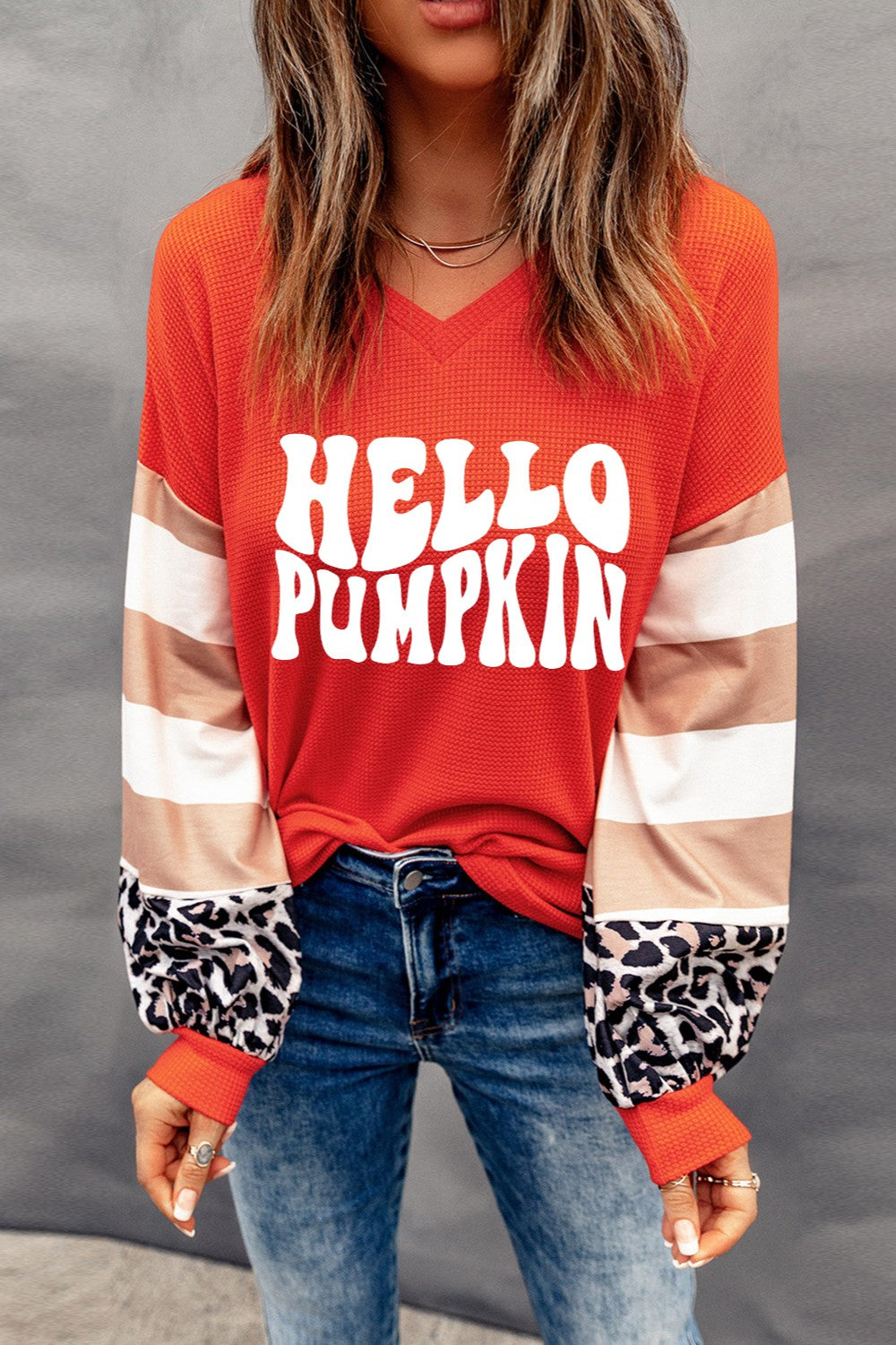 Letter Graphic V-Neck Long Sleeve Top NicholesGifts