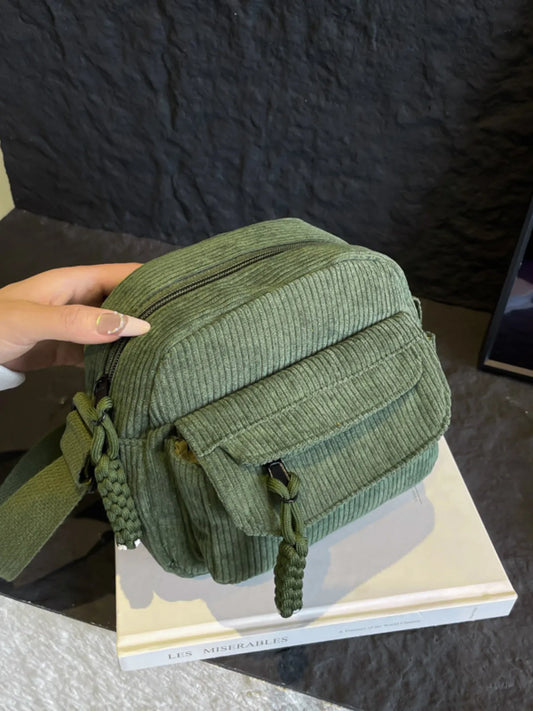 Corduroy Crossbody Bag with Adjustable Strap Trendsi