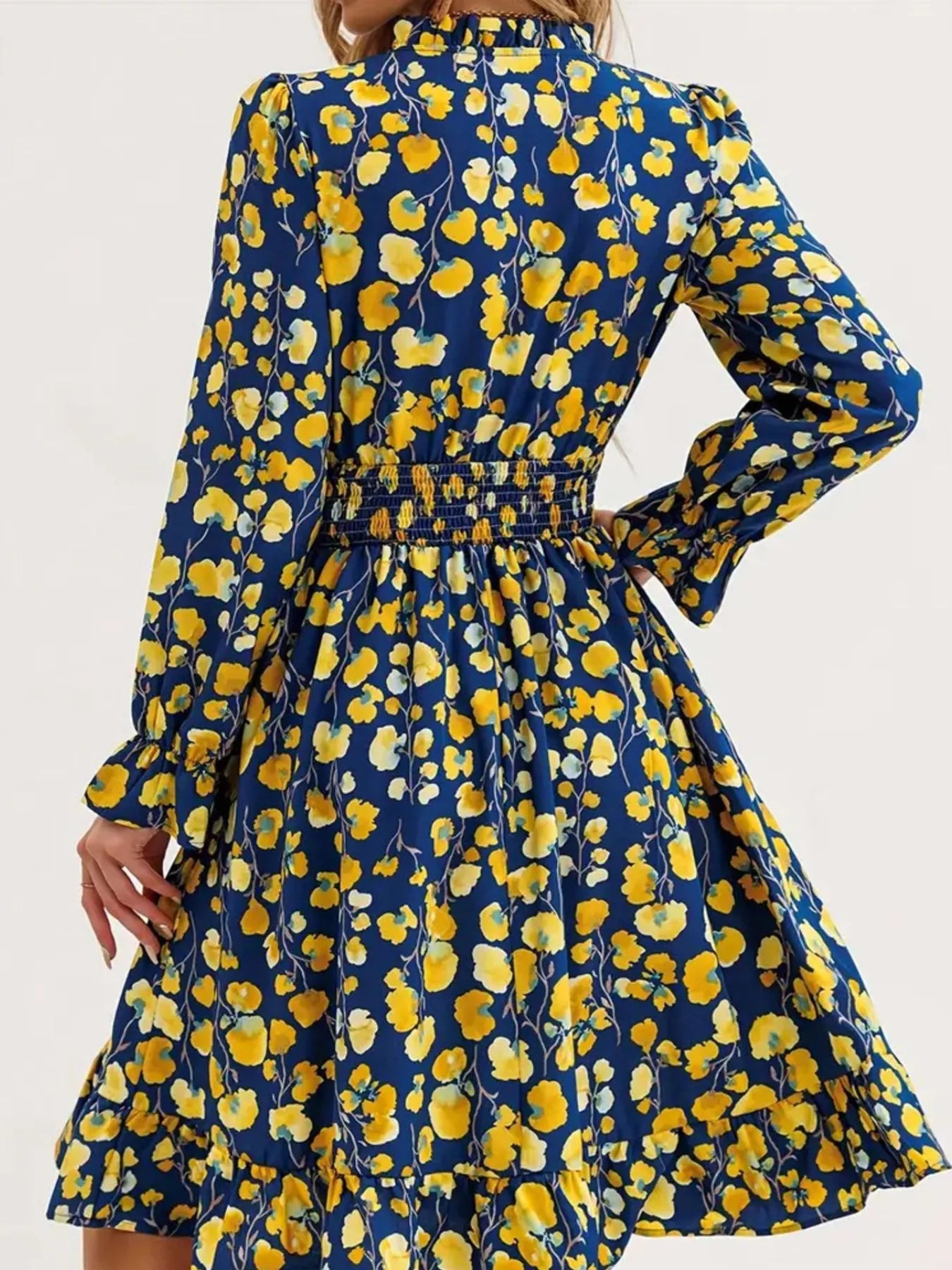 Floral Print Flounce Sleeve Ruffle Hem Dress Trendsi