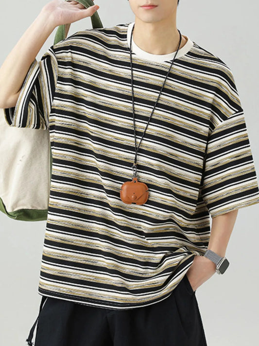Men's Striped Round Neck Striped T-Shirt Trendsi