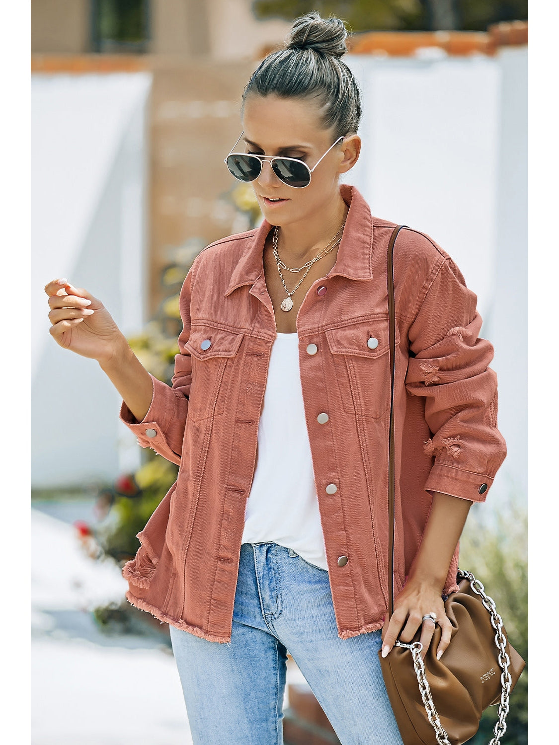 Distressed Raw Hem Denim Jacket NicholesGifts