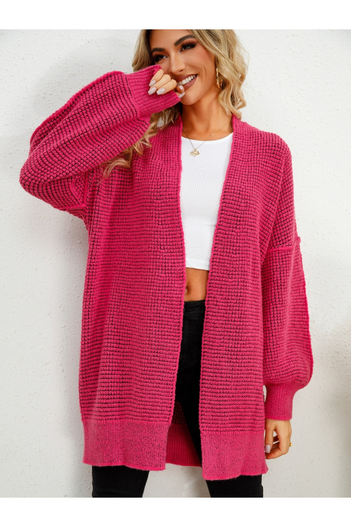Open Front Dropped Shoulder Cardigan