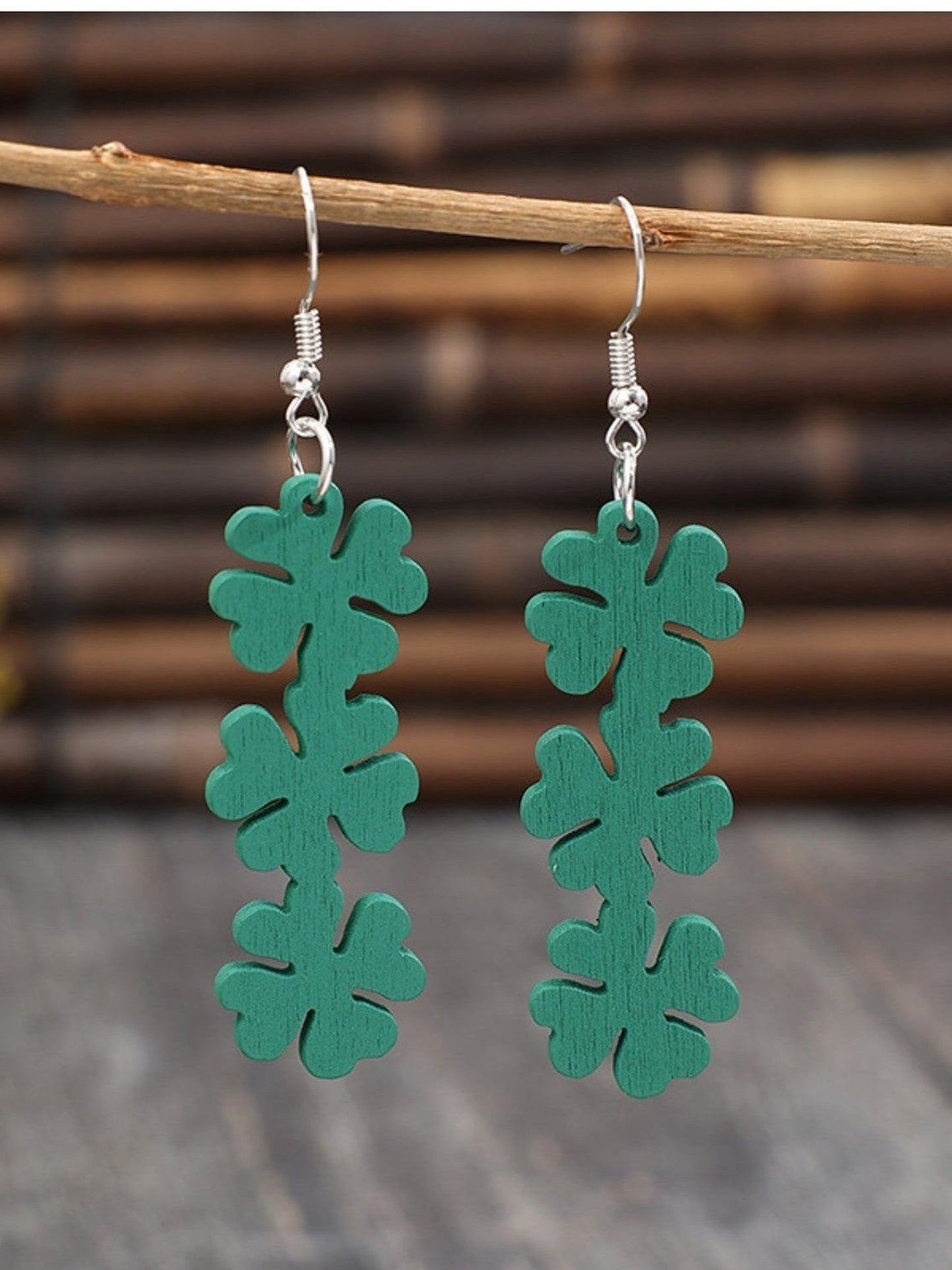 Women Lucky Clover Wooden Dangle St. Patrick's Day Earrings